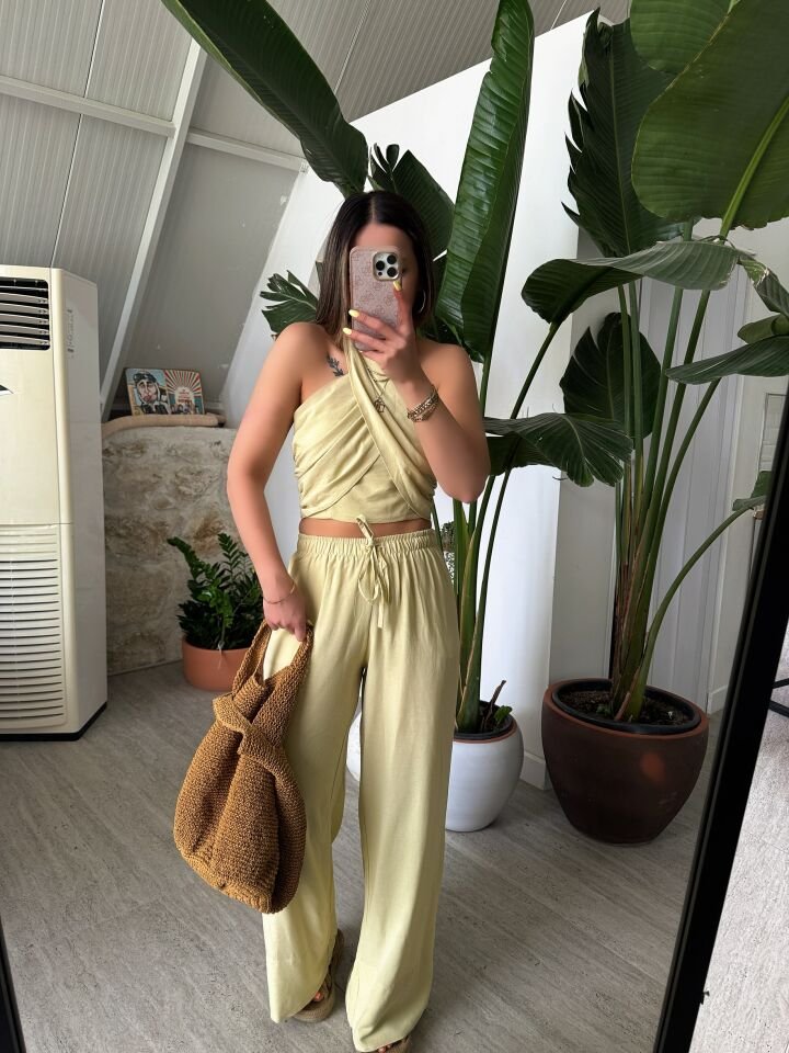 Boyundan Bağlamalı Keten Takım