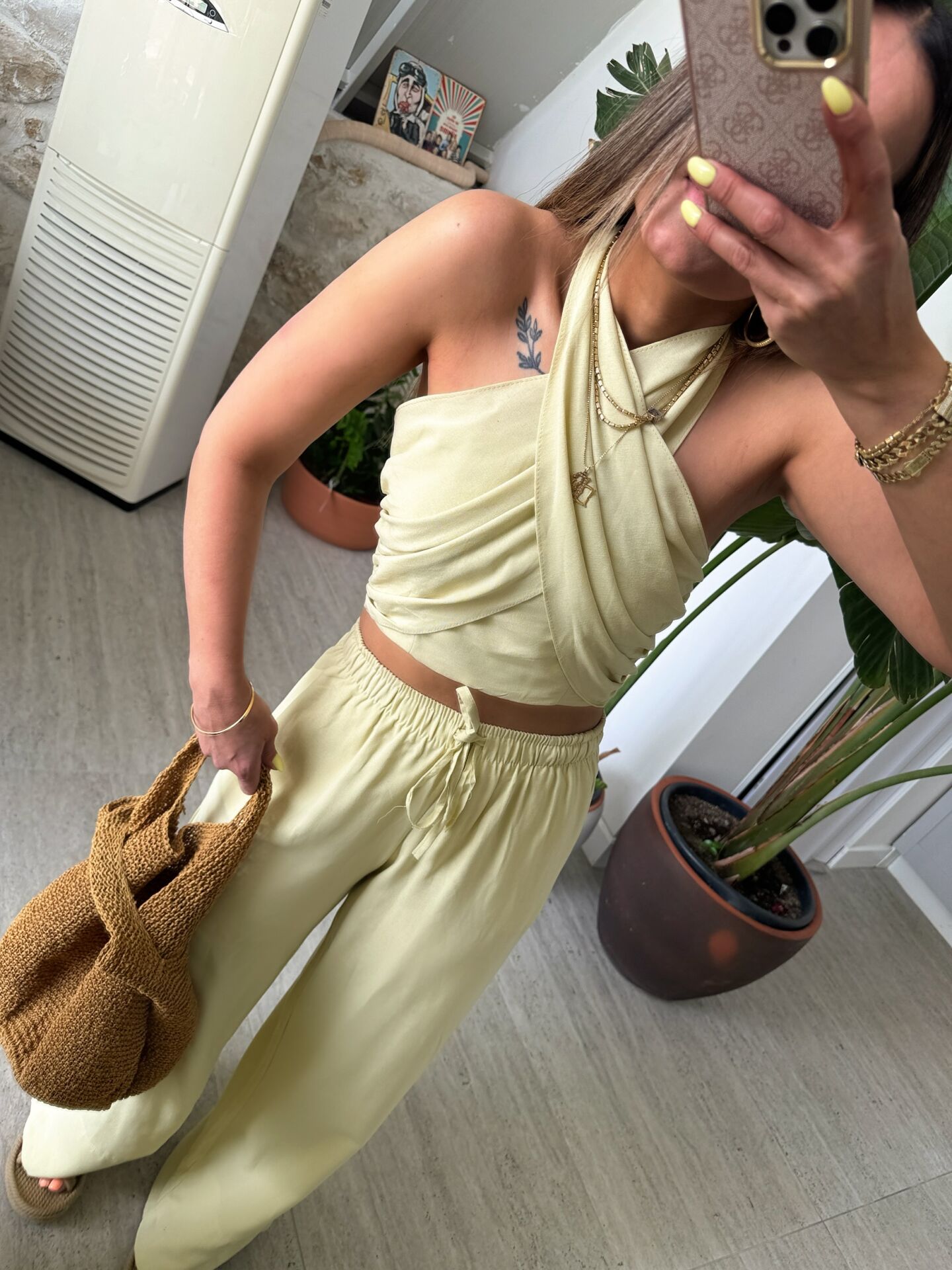 Boyundan Bağlamalı Keten Takım