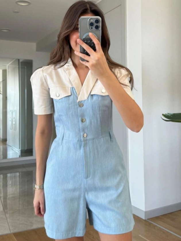 Keten Karışımlı Denim Tulum