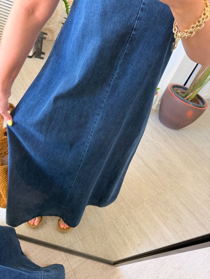 İp Askılı Denim Elbise