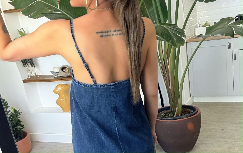 İp Askılı Denim Elbise