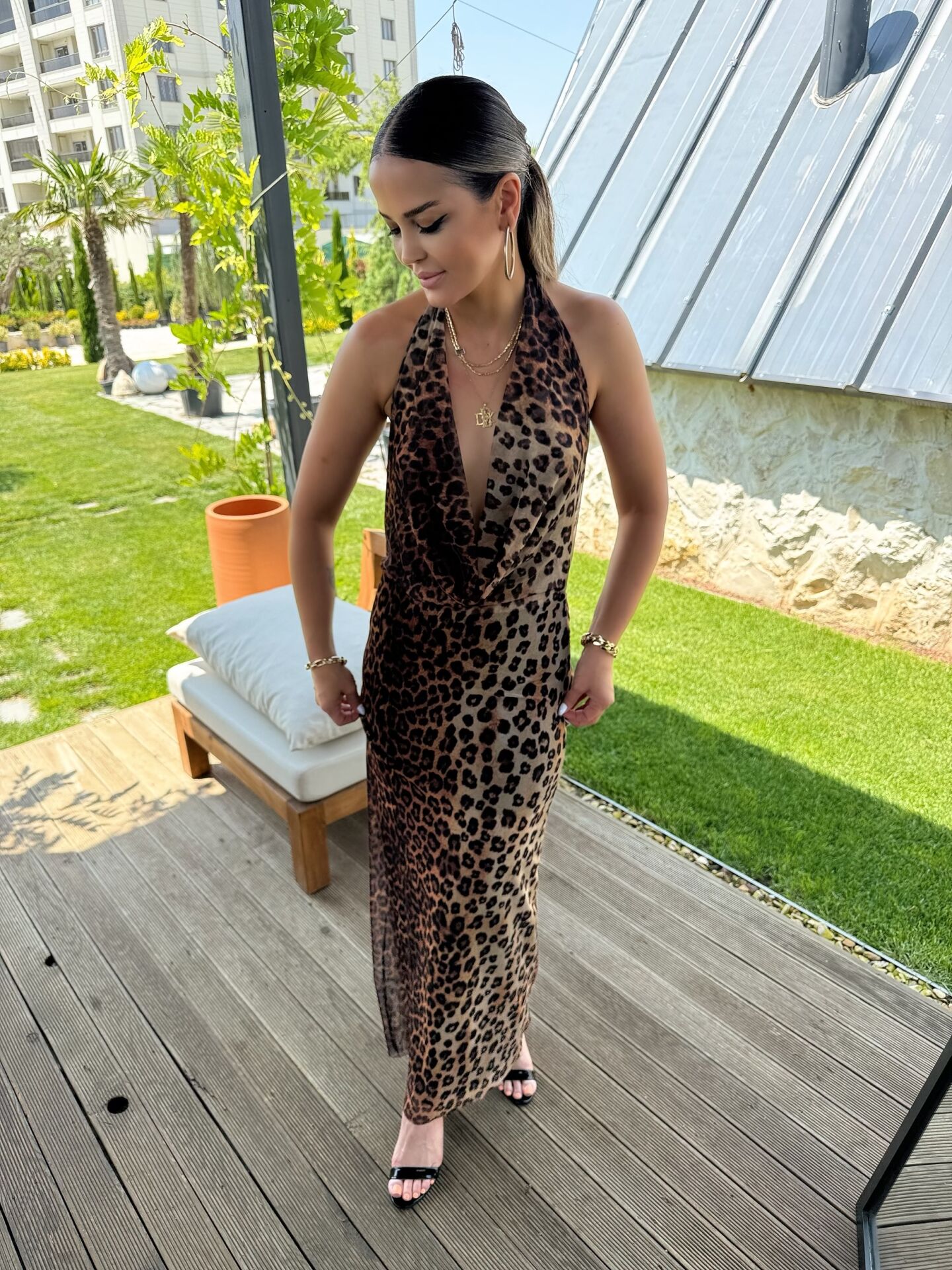 Degaje Yaka Leopar Elbise