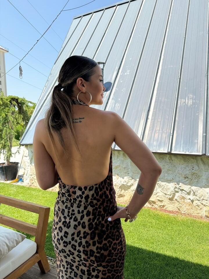 Degaje Yaka Leopar Elbise