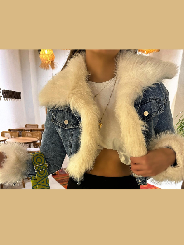 Kürklü Denim Mont