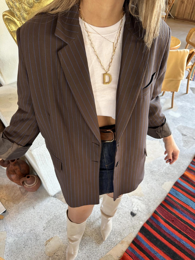 Çizgili Boyfit Blazer
