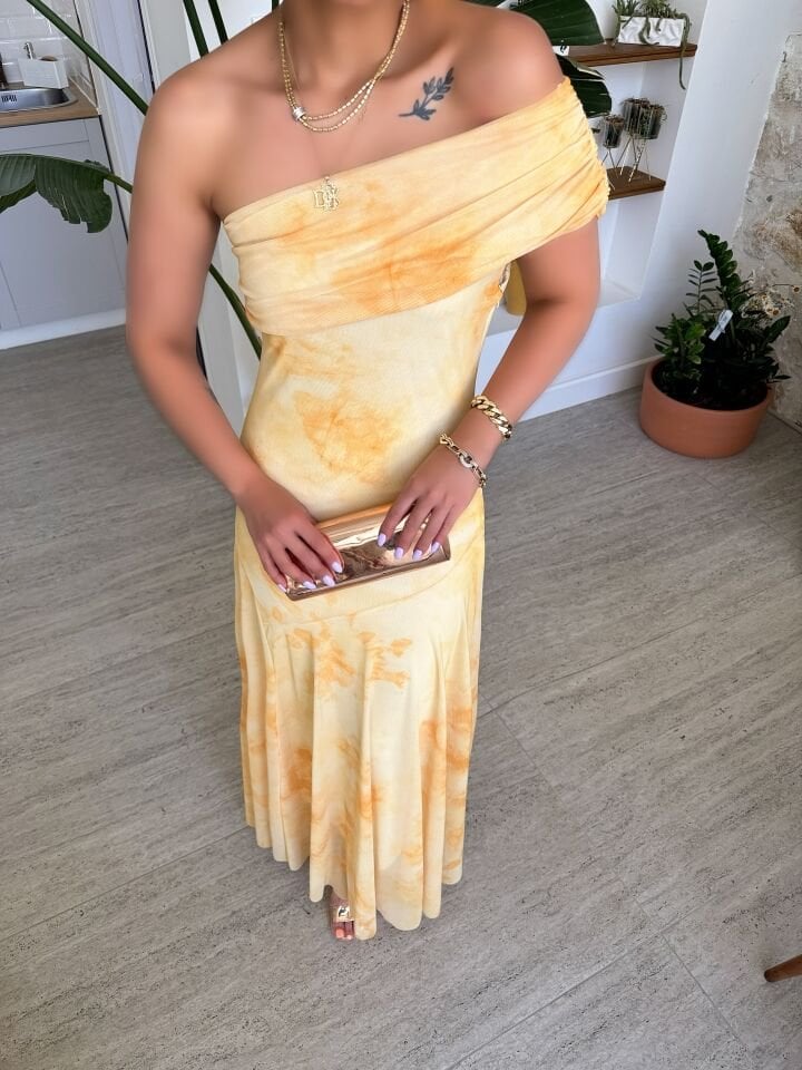 Sarı One Shoulder Elbise