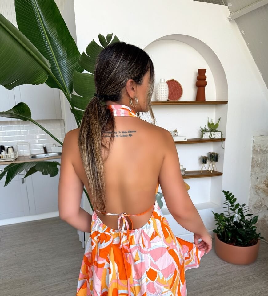 Sırt Detaylı Flora Mini Elbise