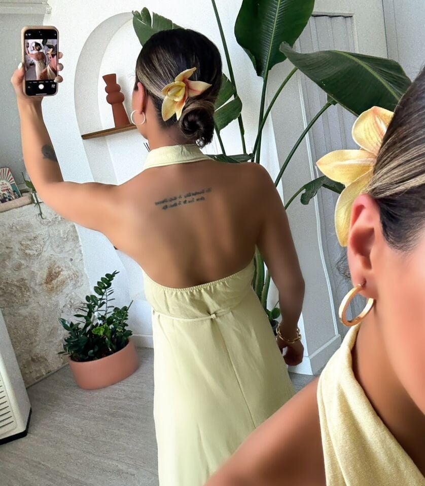 Halter Yaka Keten Elbise