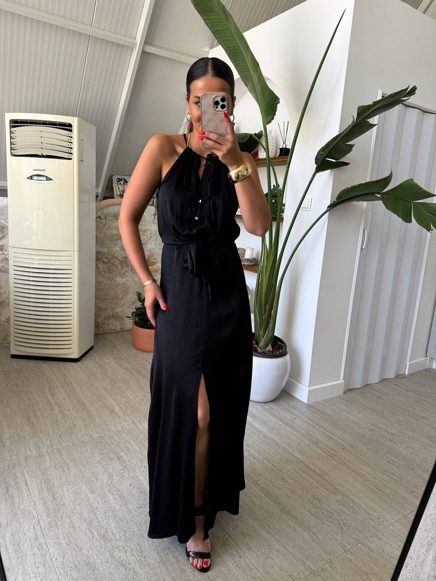 Saten Önden Bağlamalı Elbise