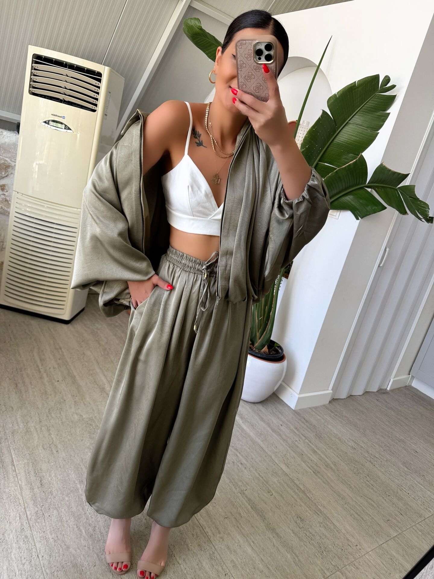 Saten Bomber Ceket Şalvar Takım