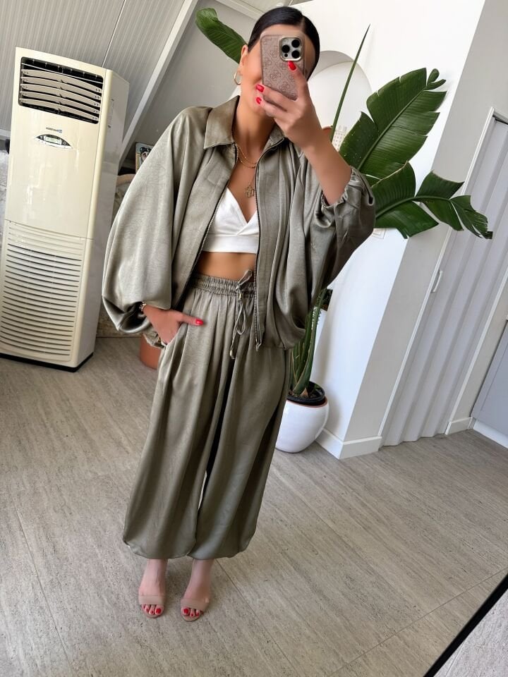 Saten Bomber Ceket Şalvar Takım