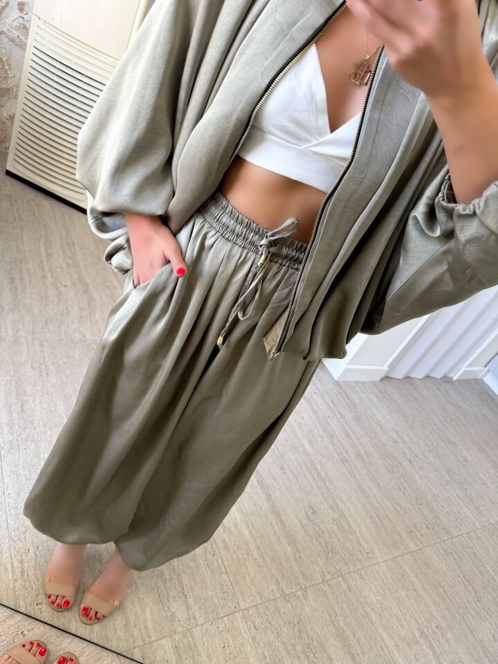 Saten Bomber Ceket Şalvar Takım