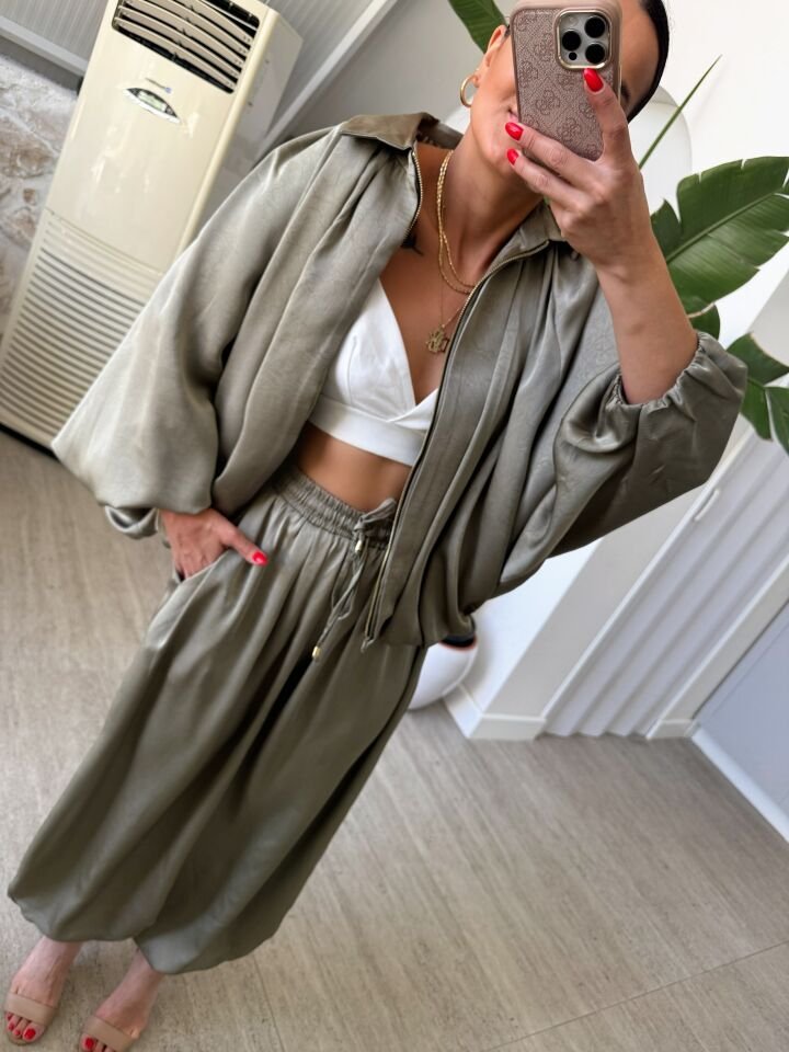 Saten Bomber Ceket Şalvar Takım