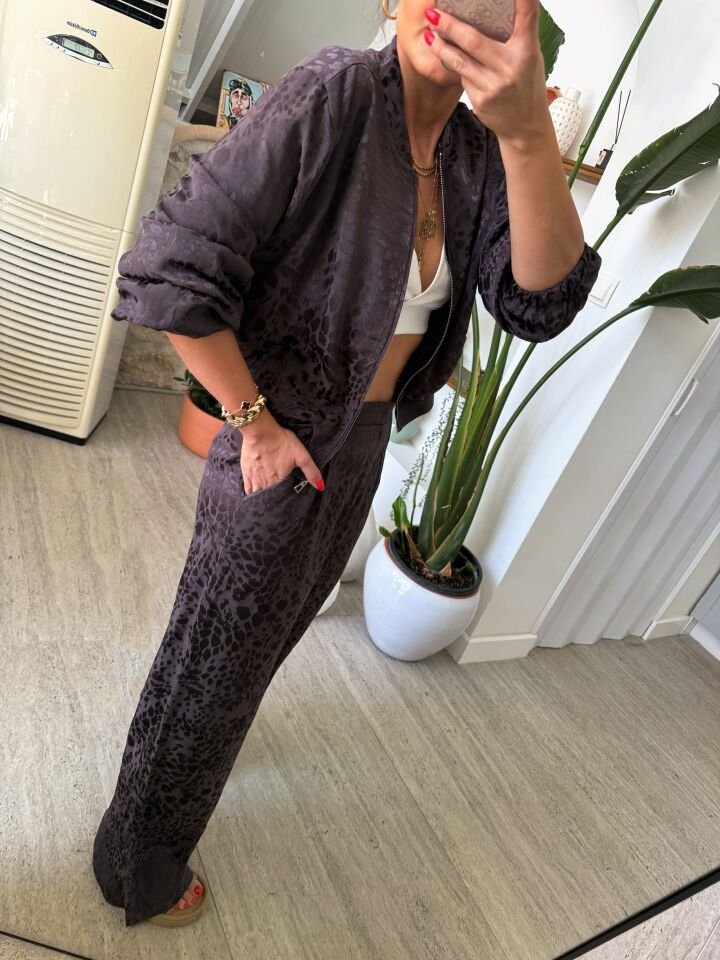 Saten Dokuda Bomber Ceket Palazzo Takım