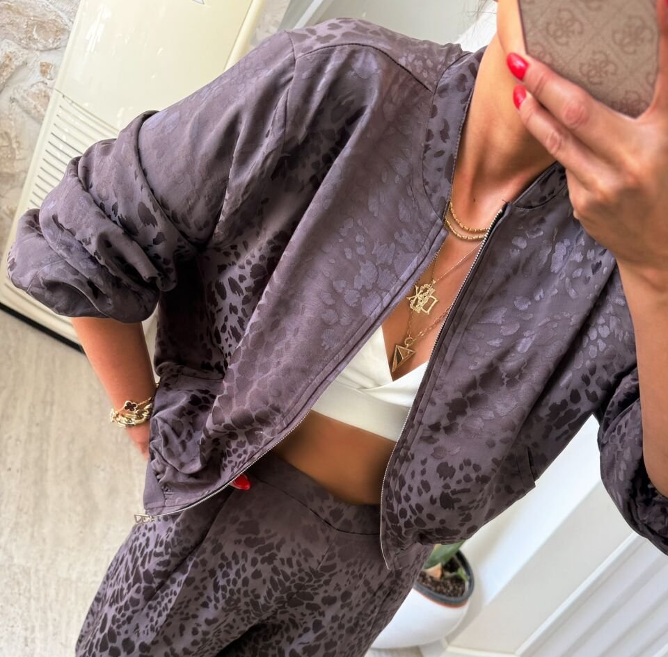 Saten Dokuda Bomber Ceket Palazzo Takım