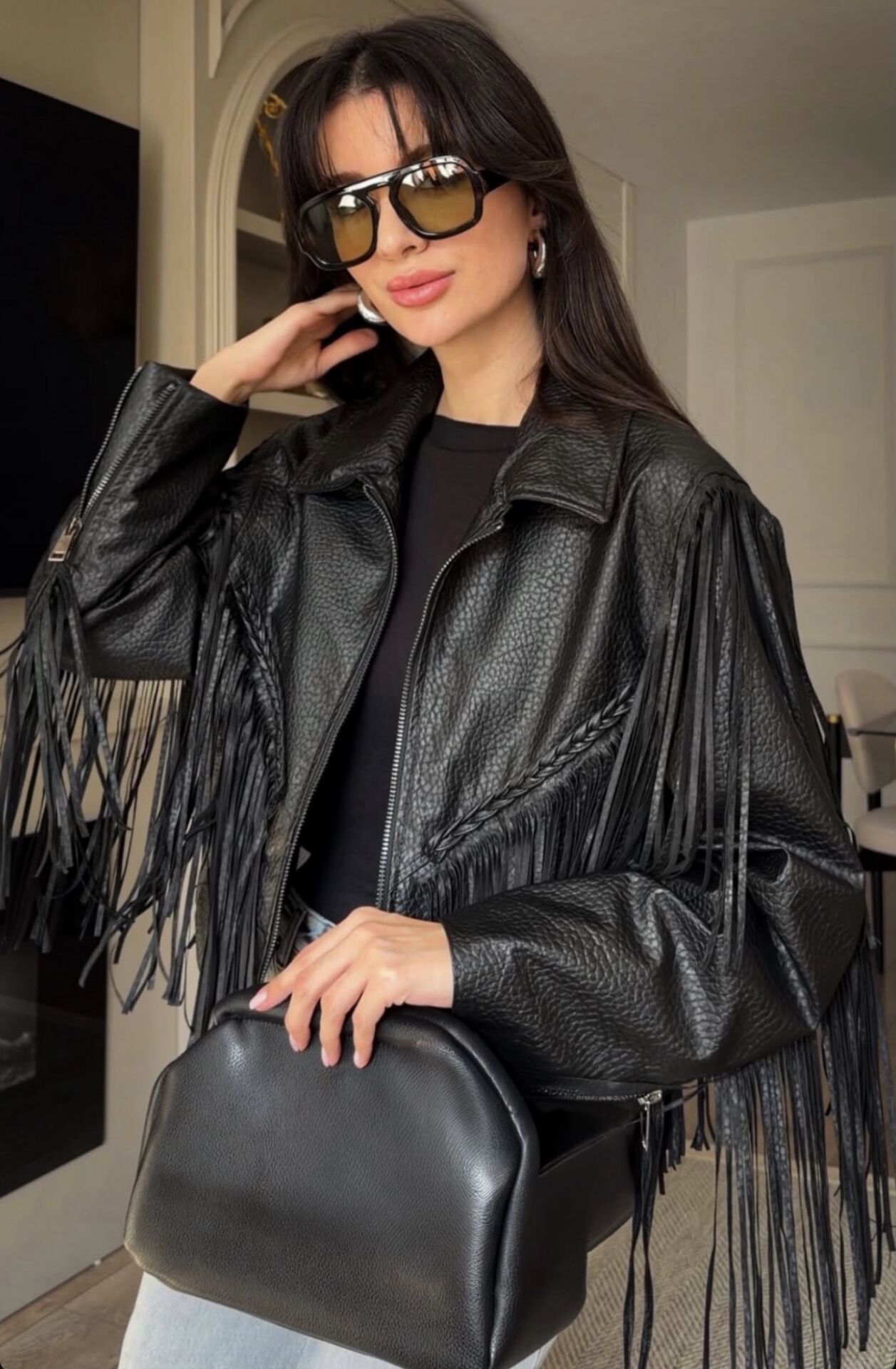 Püsküllü Deri Ceket