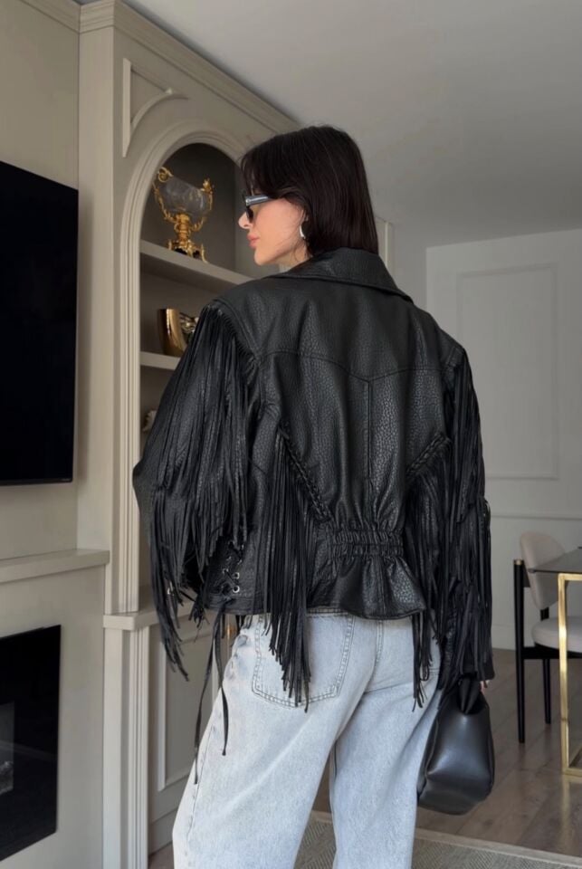 Püsküllü Deri Ceket