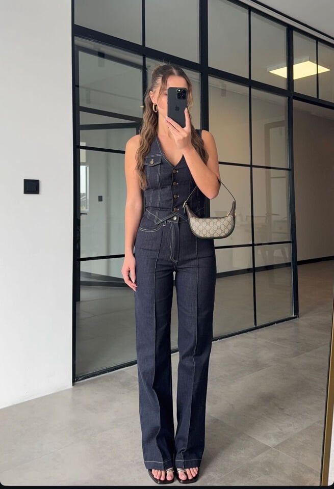 Yelekli Denim Takım
