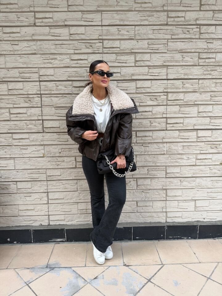 Kürklü Deri Bomber Mont