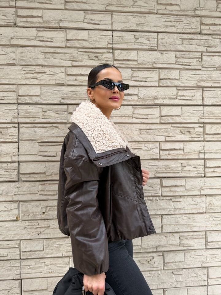 Kürklü Deri Bomber Mont