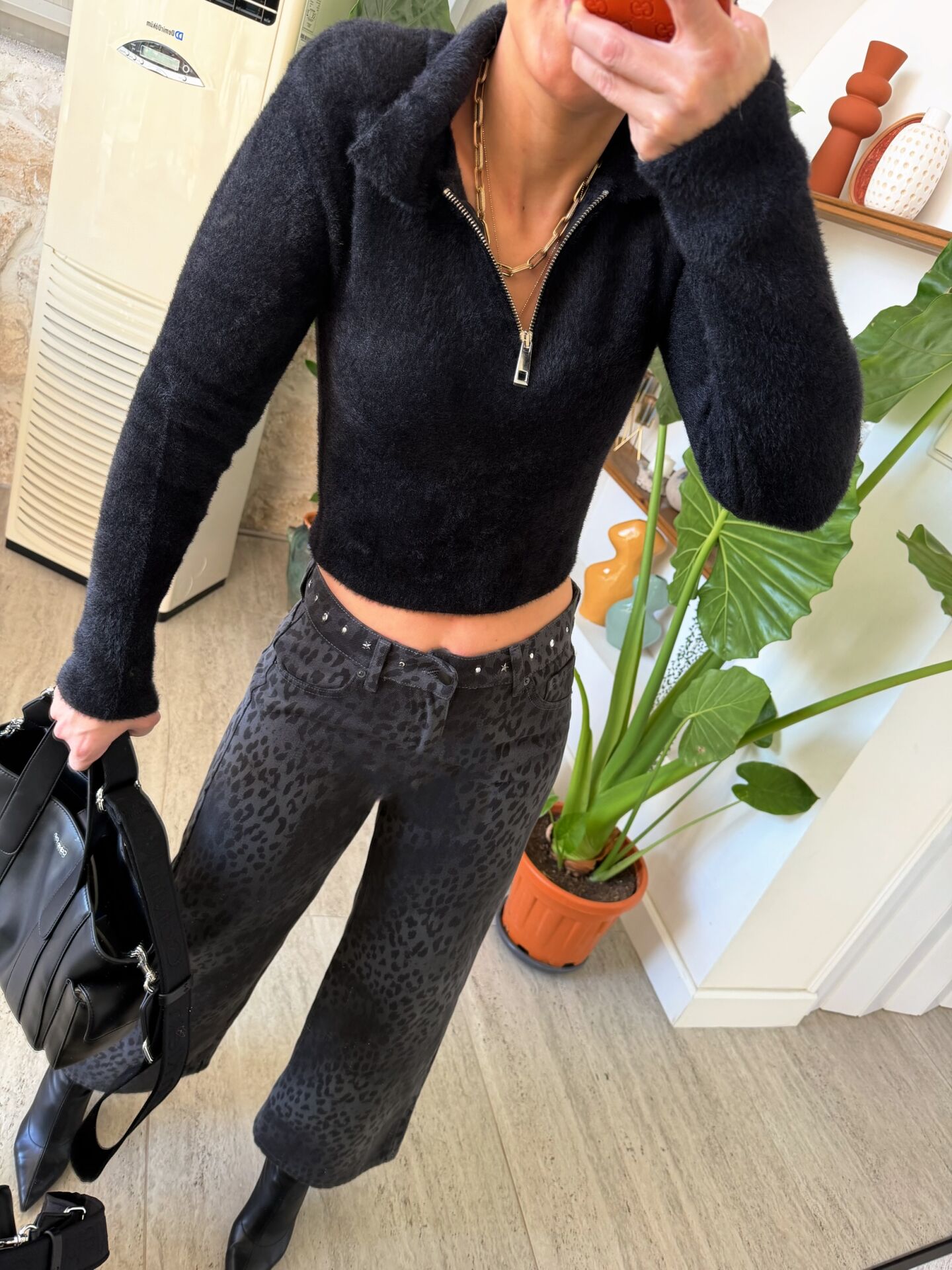 Zımbalı Leopar Clutch Pantolon