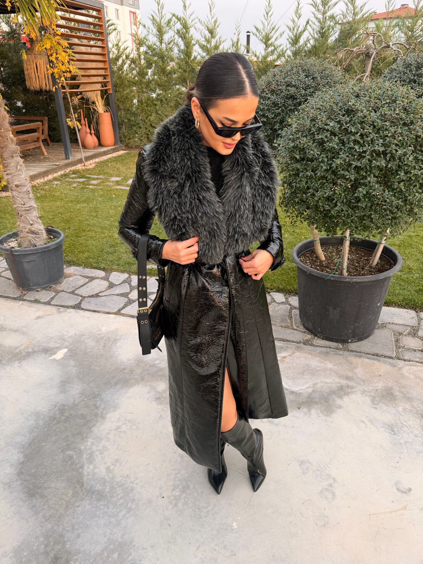 Premium Seri Kürklü Vinil Trenç