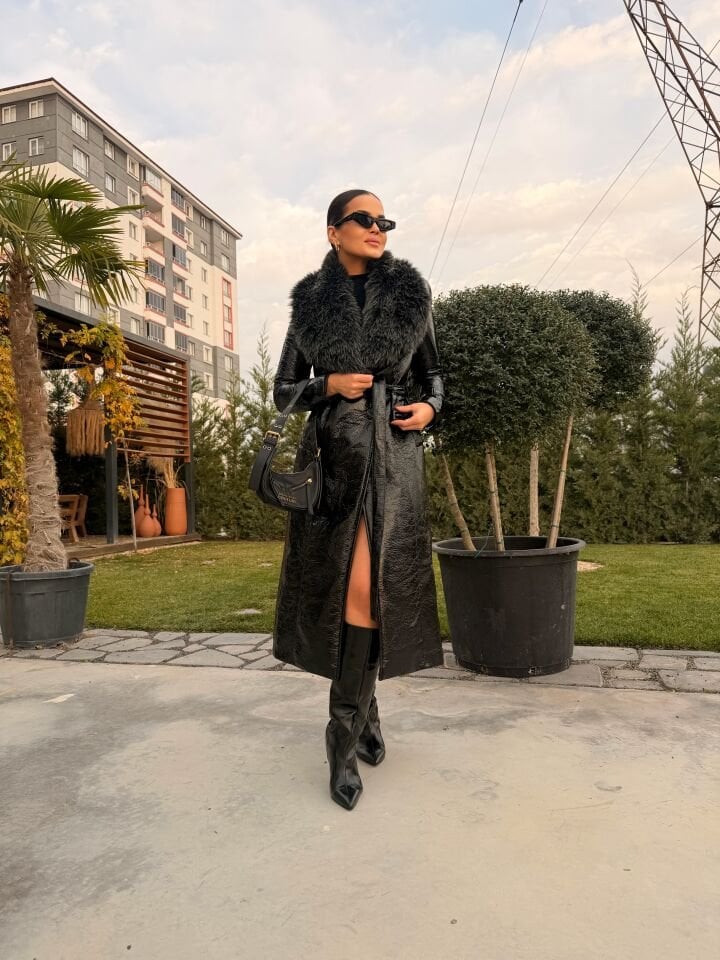 Premium Seri Kürklü Vinil Trenç